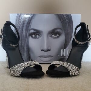 Jennifer Lopez Sparkling Black and Silver Heels